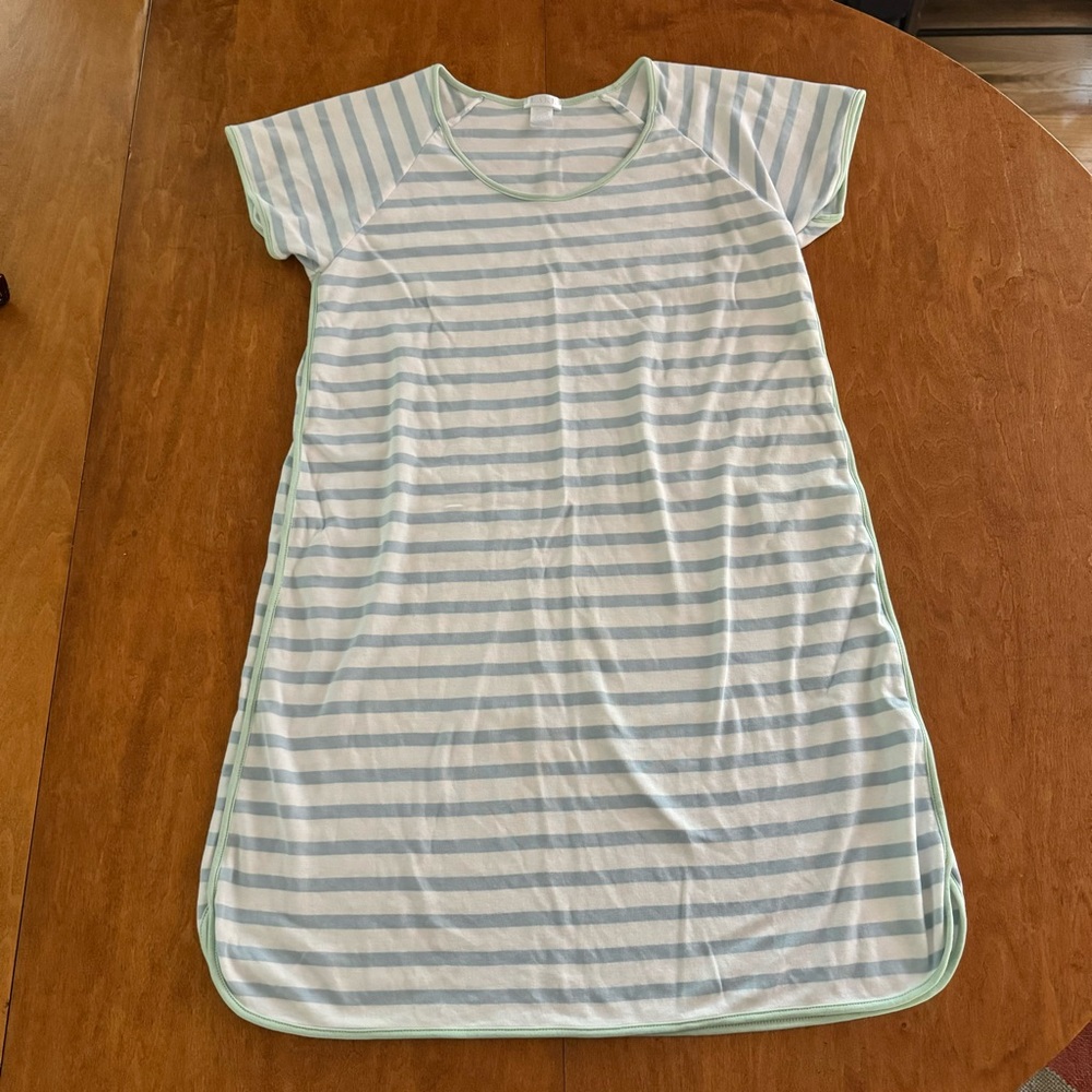 LAKE | Pima Nightgown in Blue and Mint Stripe Size Small
